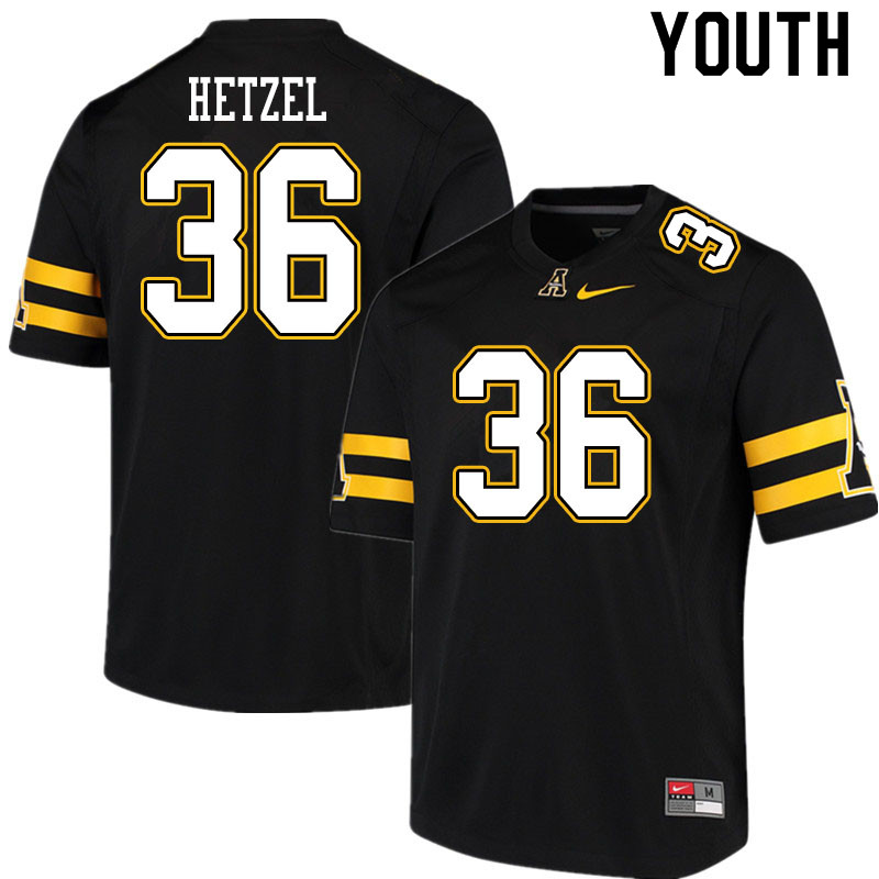 Youth #36 Michael Hetzel Appalachian State Mountaineers College Football Jerseys Sale-Black - Click Image to Close